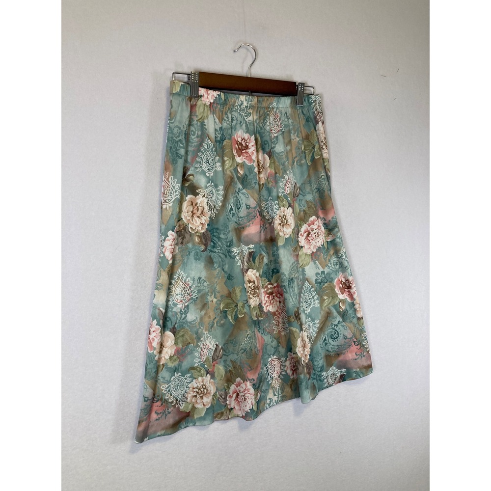 Vintage Cottagecore Floral Skirt Womens Size 12 Teal Pink Paisley Midi A-Line - Picture 8 of 8